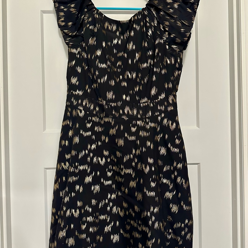 BCBGeneration Black Metallic Gold Cap Sleeve Low Back Cocktail Dress